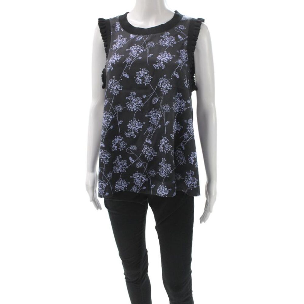 Cinq à Sept Womens Tunic Sleeveless Floral Black Crew Neck Size M